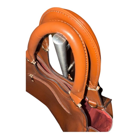 Boho chic embossed leather Top Handle Bag in shades of brown with gold hardware - Picture 16 of 16